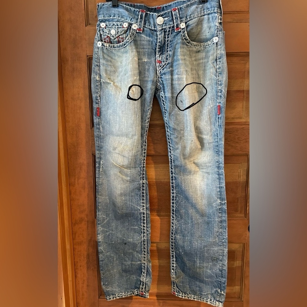 True Religion "WORLD TOUR" Men’s/ size 31/ Ricky Red Stitch Super T jeans - Picture 3 of 16